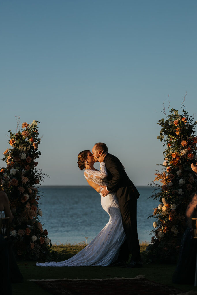 First kiss in vogue wedding on Miramar Beach