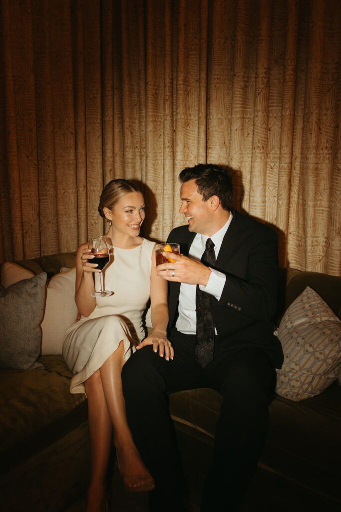 Vintage photo of bride and groom at Soho House in Nashville, Tennessee