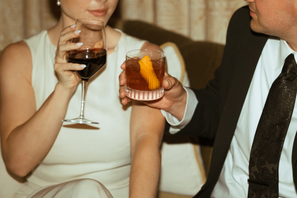 Bride and groom 'cheers' at Soho House in Nashville, Tennessee