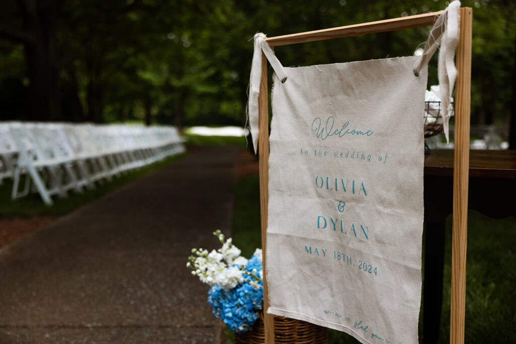 Welcome sign for documentary style wedding in Brentwood, Tennessee