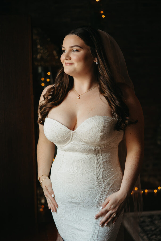 Classic and enchanting bride poses at Emerald Union in Gallatin, Tennessee