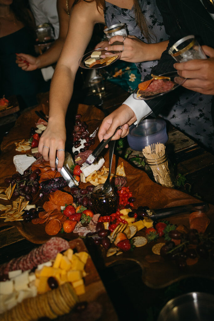 Stunning charcuterie spread at cocktail hour at wedding venue in Tennessee