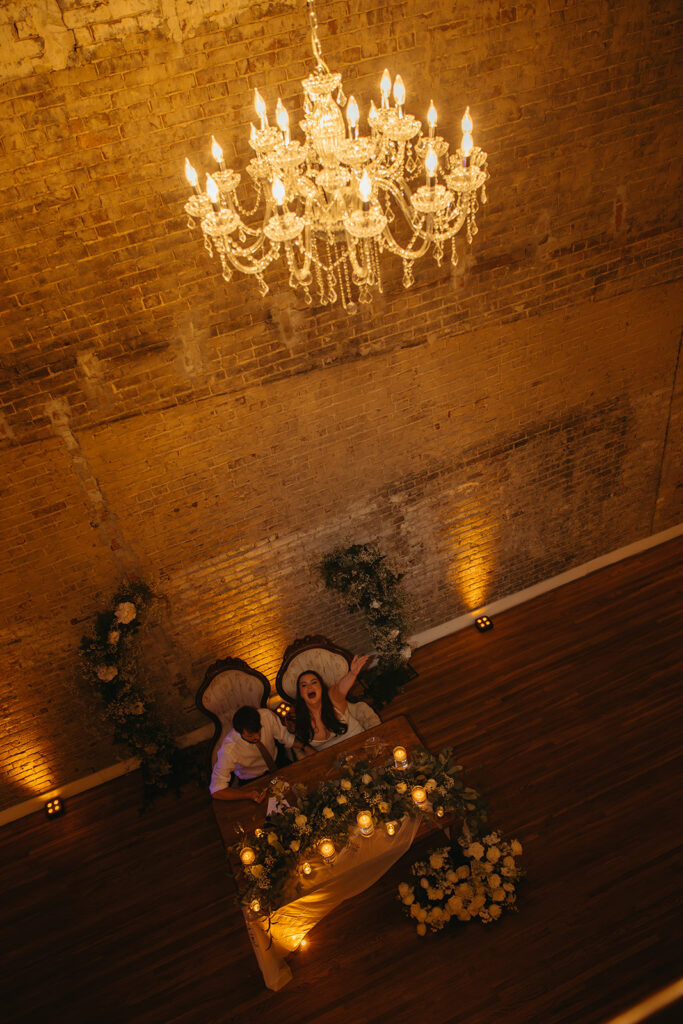 Balcony of the bride and groom during their wedding reception at Emerald Union in Gallatin, Tennessee