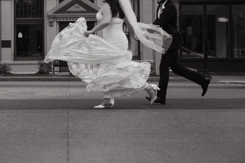 Newlyweds run through the streets of Gallatin, Tennessee