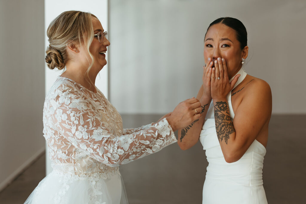 Bride cries uncontrollably during first look