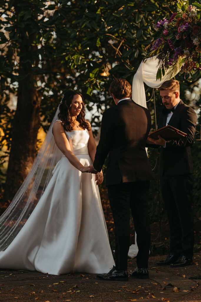 Bride and groom exchange vows at Riverwood Mansion in Nashville