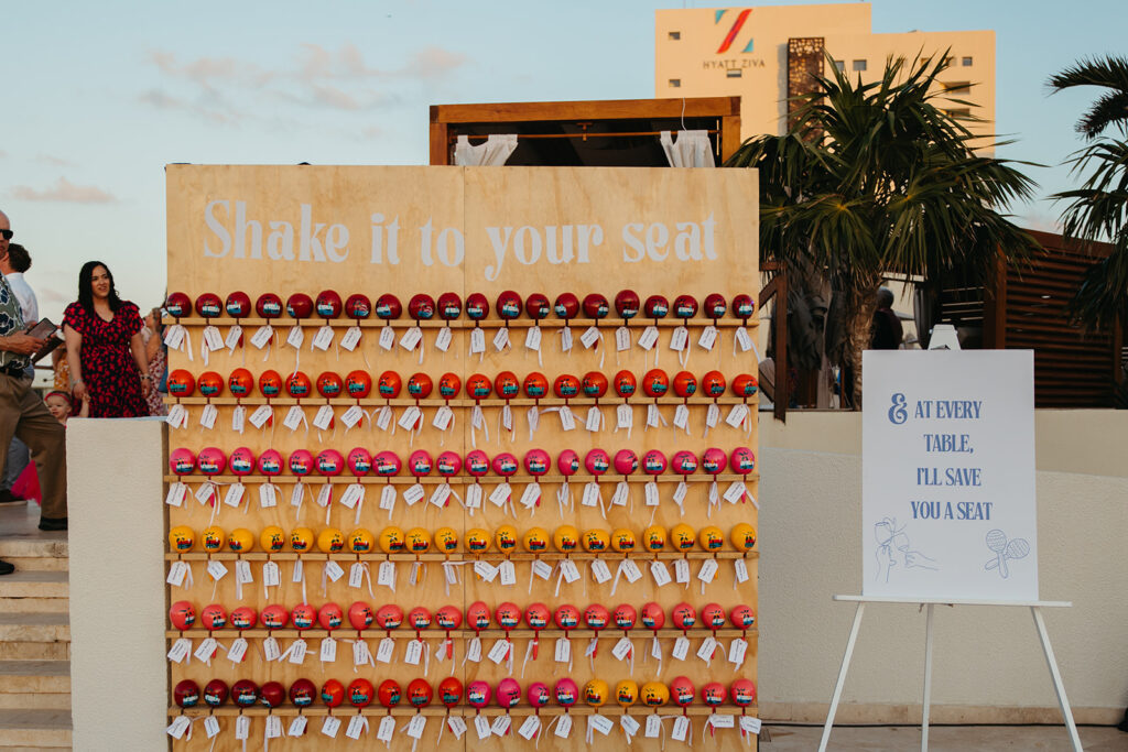 Wall of maracas at Cancun, Mexico destination wedding