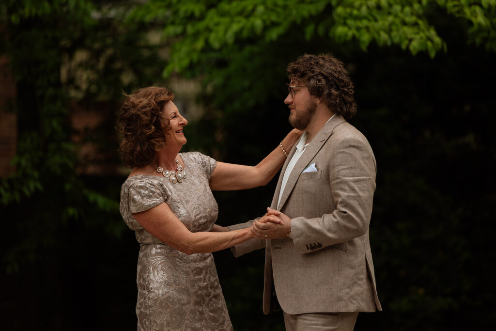 Groom dancing with his mother during the post-ceremony celebration
