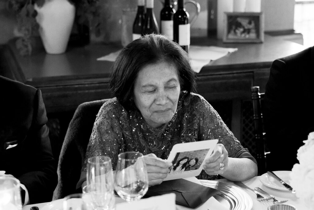 Grandmother of bride gets emotional as she reads letter from her granddaughter during San Francisco wedding reception